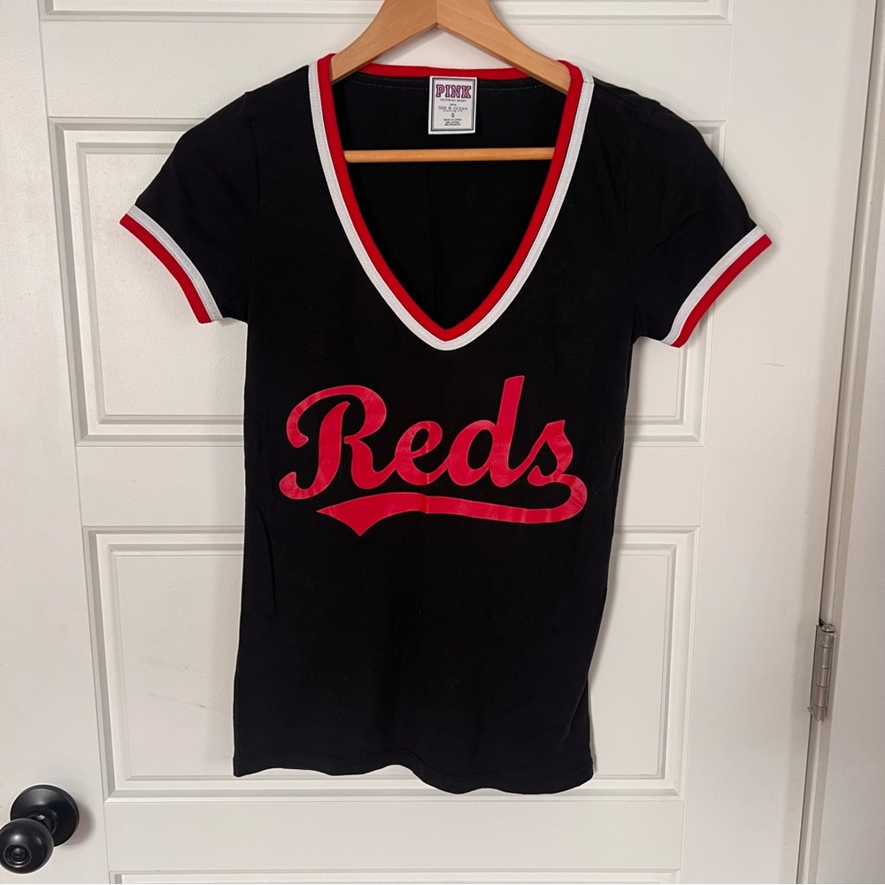 PINK Victoria's Secret Black Tee with Pink & Red Trim